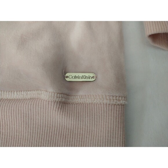 Calvin Klein Full-Zip Velour Hooded Track Jacket *Flaw Pink/Gray Size M Soft! - Picture 11 of 15